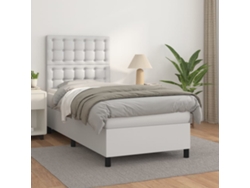 Cama box spring con colchón cuero sintético blanco 90x190 cm