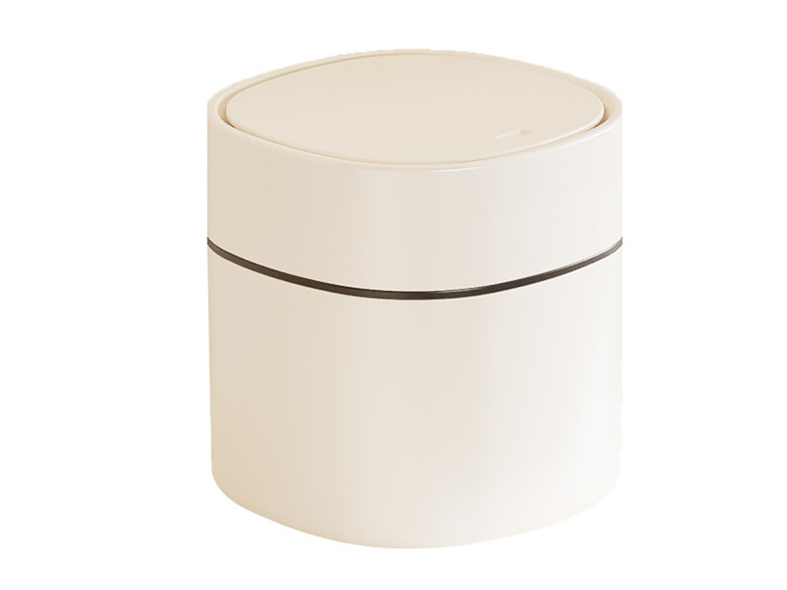 Papelera de escritorio Baok-Caneca Mini de plástico blanco crema con tapa abatible, fácil de limpiar y usar, 14x13cm, ideal para estudiar.