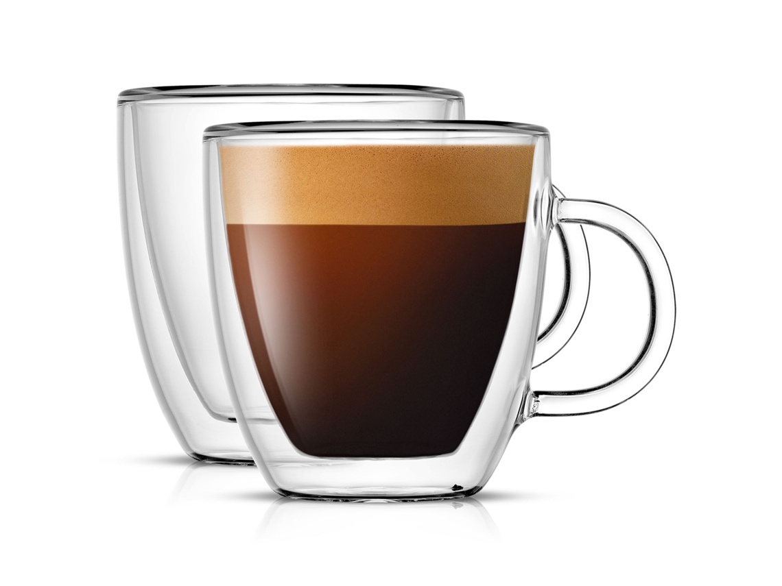 JILLIOPER Tazas de café espresso con aislamiento de doble pared, vasos de café espresso con aislamiento de doble pared de 150 ml con asa, juego de 2 tazas de ca