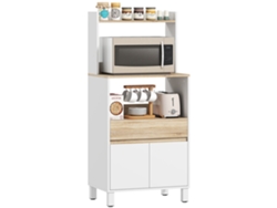 Mueble Microondas Cocina Armario Cajón Estante Roble Blanco
