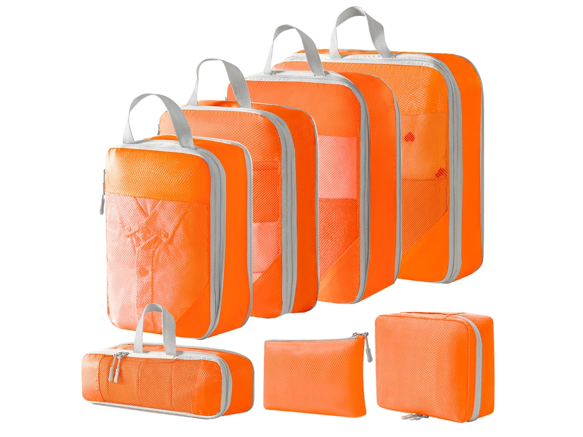 Conjunto De Bolsas Organizadoras Para Malas, Com Bolsa Digital E Nécessaire, Pacote Com 7 Chrui (laranja)