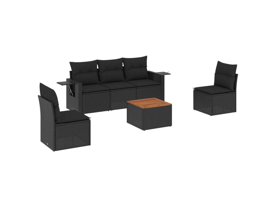 Conjunto 6 de sofás de jardín VIDAXL y cojines ratán sintético negro