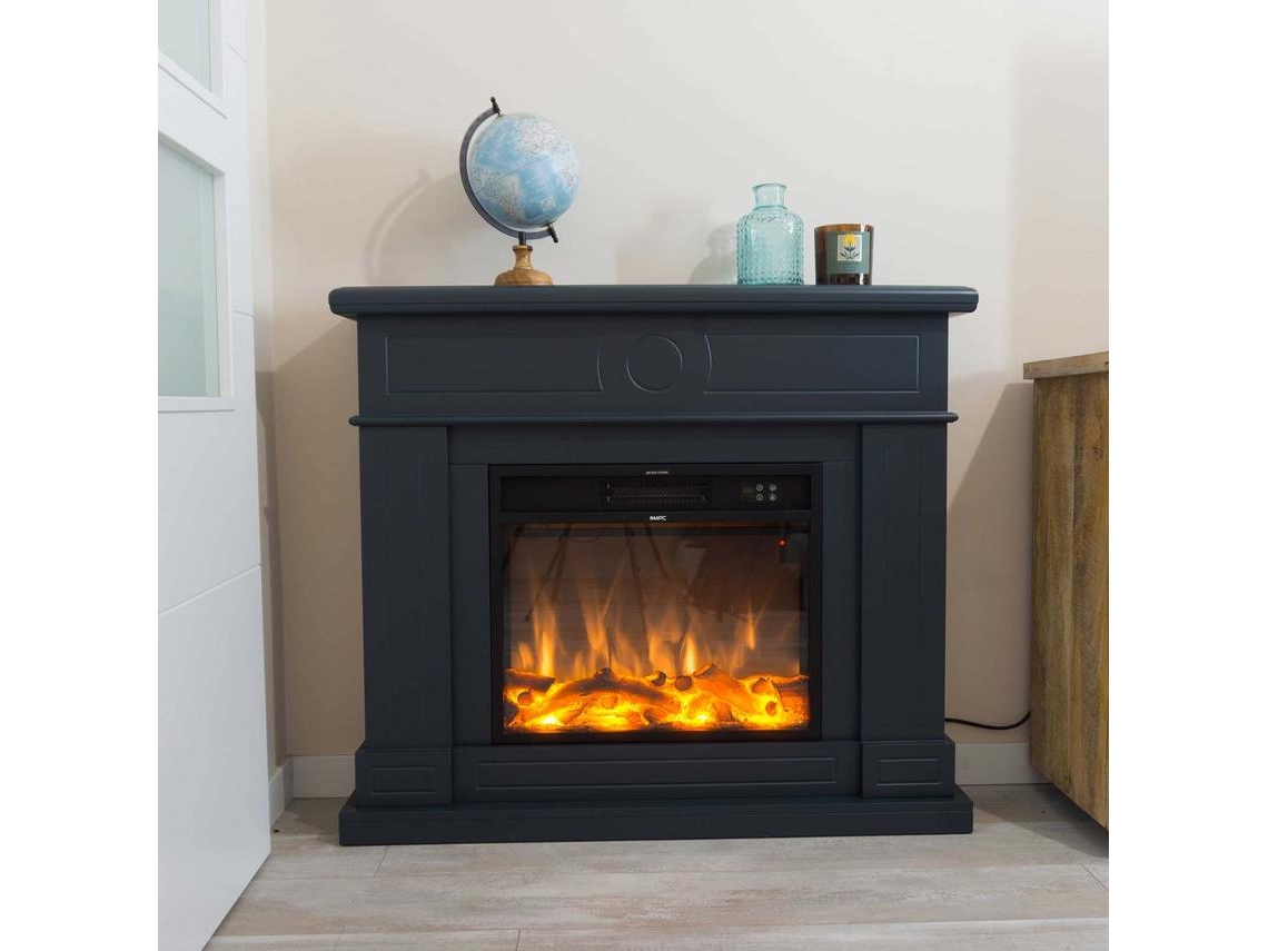 Mpc CAMINO LIPARI Chimenea de pie con marco y quemador eléctrico de 1500W, gris