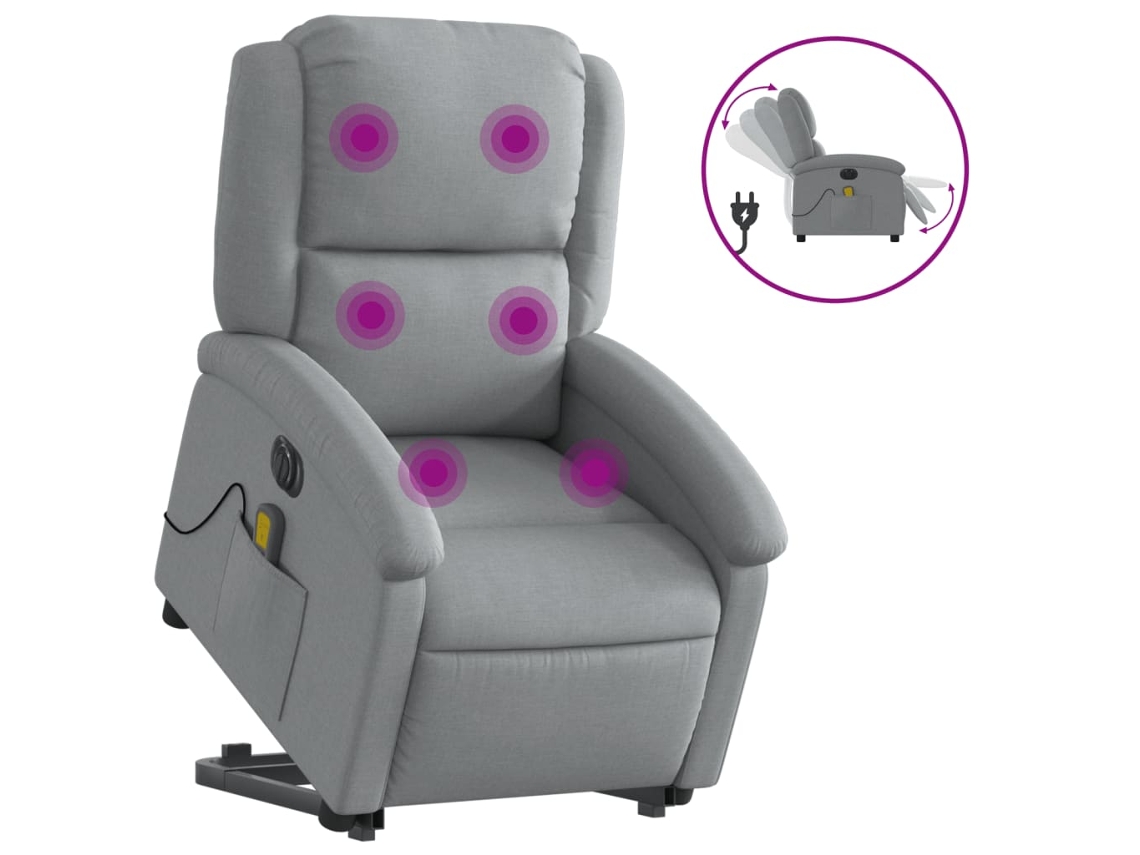Sillón de masaje eléctrico reclinable elevable VIDAXL tela gris claro