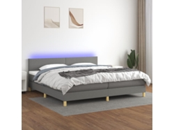 Cama Box Spring Con Colchón Y Led Tela Gris Oscuro 200x200 Cm