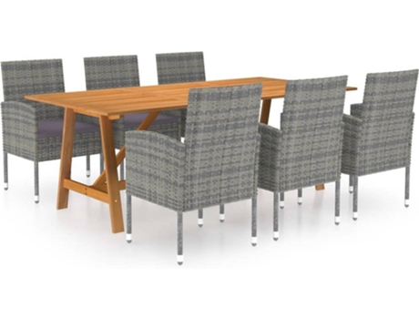 Conjunto 7 de comedor de jardín VIDAXL gris