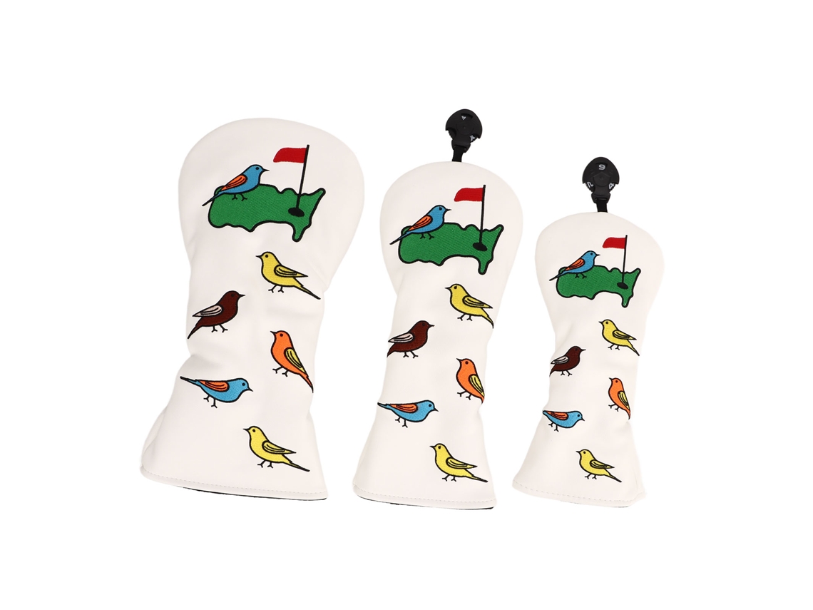 3 Fundas Impermeables De Pu Para Cabezas De Palos De Golf Con Estampado De Pájaros Blancos Para Driver, Fairway E Híbrido.