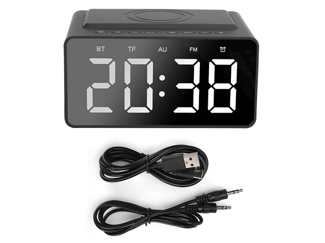 Alto-falante Bluetooth Portátil Com Tela Led Relógio Despertador Wireless Carregamento Alto-falante De Música Preto