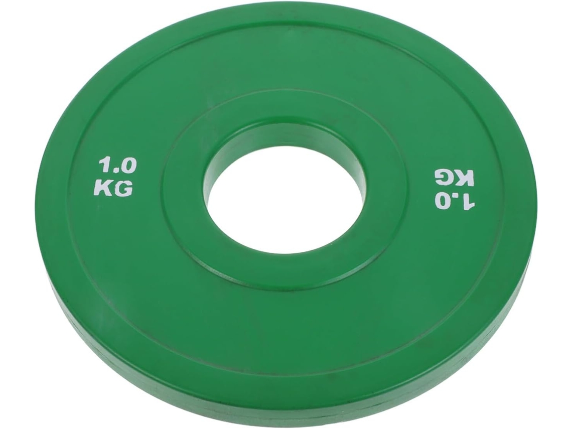 Disco de goma verde de 1 kg de peso, para entrenamiento de fuerza, uso doméstico y deportivo.