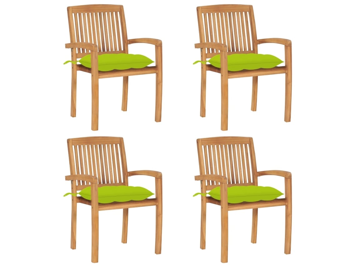 Sillas de jardín apilables de 4 piezas con cojines DKD Home Decor de teca maciza