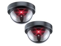 Cámara de seguridad domo CCTV para interiores y exteriores, cámara de simulación de fácil instalación, luz LED roja intermitente a batería (paquete de 2)