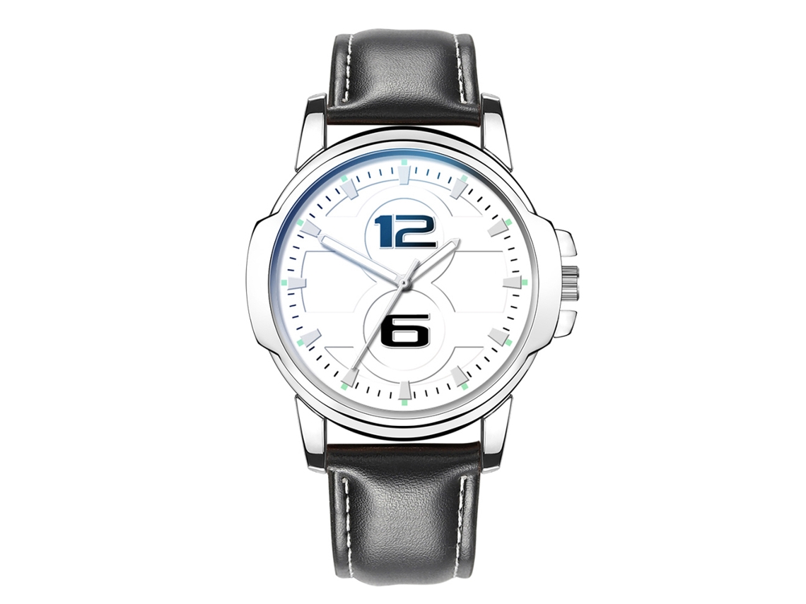 Reloj De Pulsera Para Hombre De Cuero Analógico De Cuarzo Con Dial Redondo Negro Y Blanco