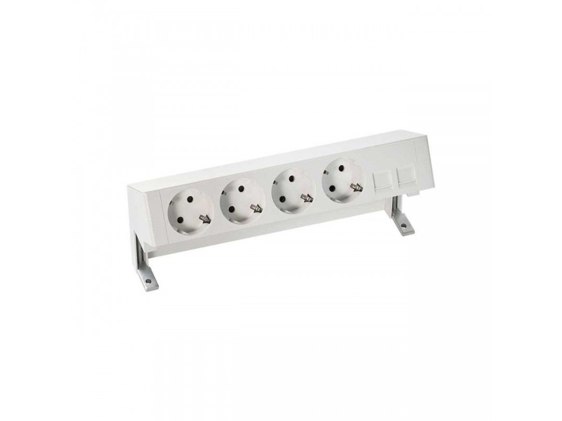 Kit De Sobre Mesa Completo Con 4 Bases De Enchufe Schuko Y Placa Para 2 Conectores Rj45 Negro Simon 42504020-138