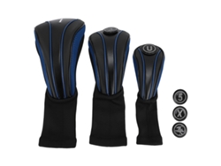 2026-3pcs Funda Para Cabeza De Palo De Golf Con Placas Númericas Extra De Cuello Largo Anti-arañazos Aireado Pu Para Madera Driver Negro Azul