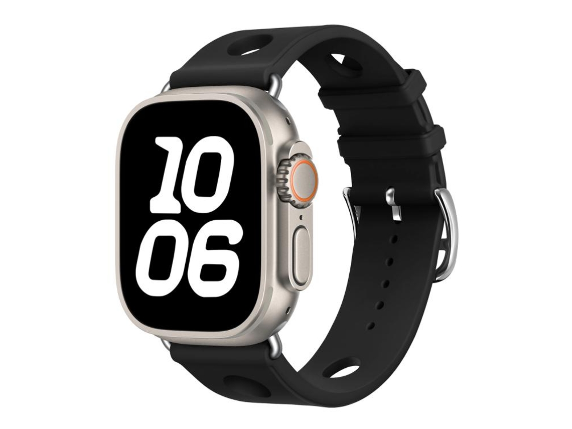 Correa de silicona negra con orificios para hebilla y textura de escalera para Apple Watch 46/49/45/44 mm FWINL