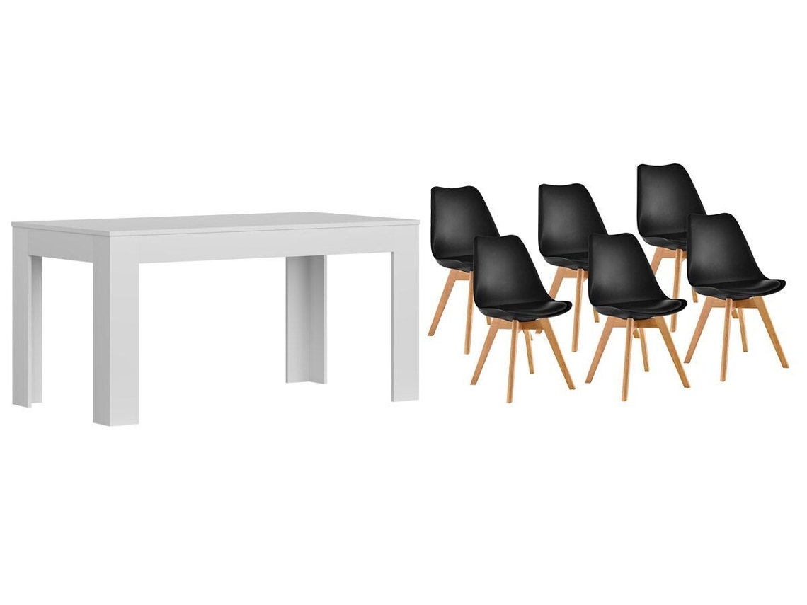Pack Mesa Extensible de Comedor o Cocina Blanco 6 Sillas Nordic Negro SALDOSYSTOCKS