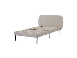 Cama con Cabecero Tapizada Porvoo [EN.CASA] Madera de Pino Terciopelo Beige (90x200cm)