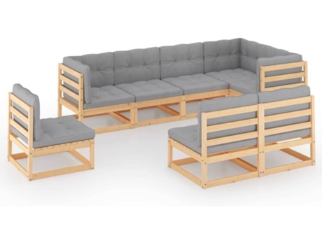 Conjunto 8 Muebles de jardín VIDAXL y cojines madera maciza pino