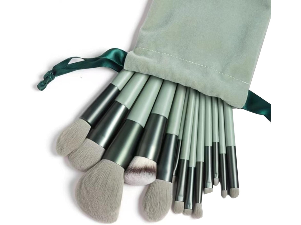 Set de 13 brochas de maquillaje color cian suave con estuche de terciopelo, para rubor/sombra de ojos/labios/toques ZYBLSSBB