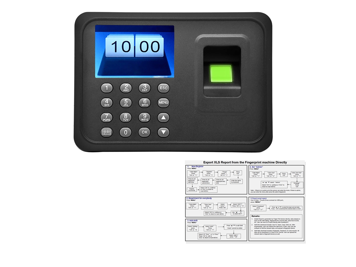 Reloj De Fichaje Biométrico Con Sensor De Huellas Dactilares Y Pantalla Lcd Tft De 2,4 Pulgadas.