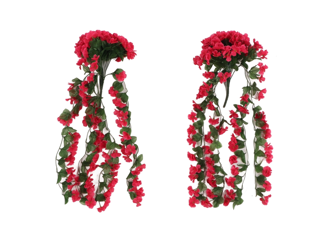 Juego de 2 flores artificiales moradas Baok-2, flores de plástico simuladas para colgar, ideales para decorar jardines, patios, bodas y balcones exteriores, en colores rojo y rosa.