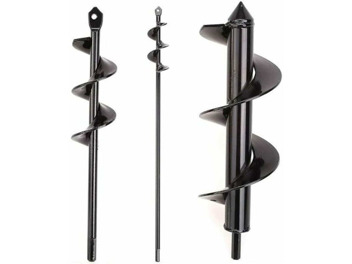 Broca espiral de jardín de 3 piezas, broca para plantar árboles y arbustos, herramienta de jardinería de acero negro.