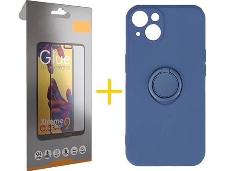 Carcasa + 1 Protector de Vidrio Full iPhone 13 SKYHE Gel O-Ring Azul