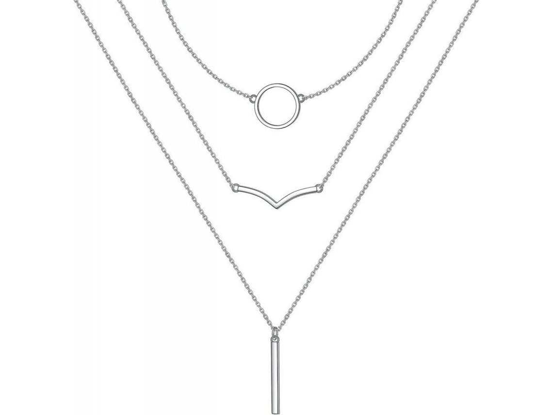 2026-9439-collares De Plata Esterlina S925 De 3 Capas Con Extensor Para Mujer Estilo Geométrico Jye 3 Multicapa Capa