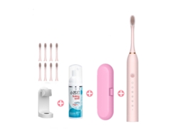 Cepillo de dientes eléctrico HHZ Ultrasónico 8 cabezales de cepillo Porta maleta Mousse de limpieza