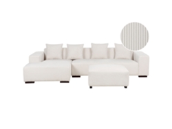 Sofá esquinero con reposapiés BELIANI Lungo de Pana Blanco 285x160x62