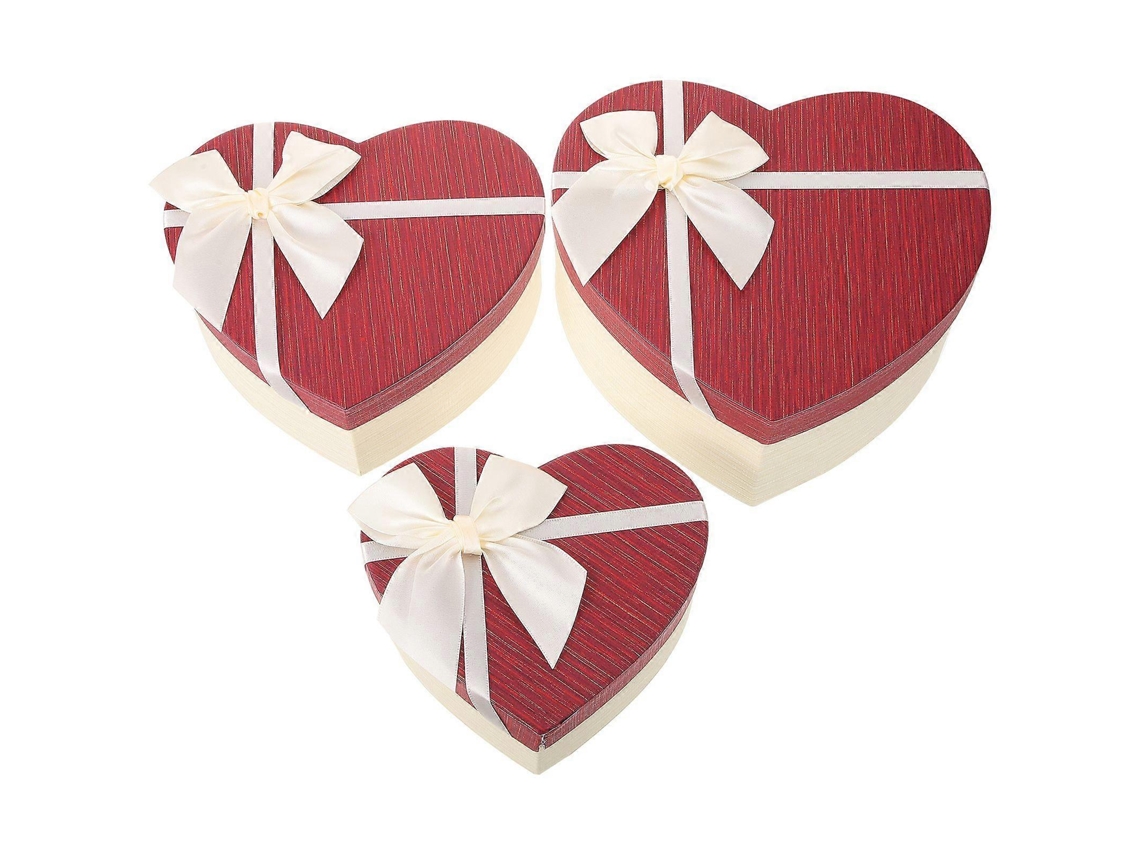 Juego de 3 cajas de regalo con forma de corazón y lazo, elegantes y modernas. Hengjian