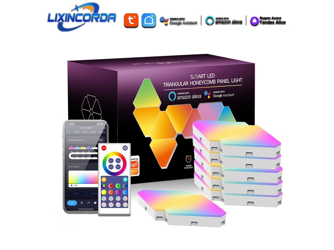 Paneles de luz LED triangulares inteligentes RGBIC Lixincorda, 3 piezas, sincronización de música, aplicación, control remoto y control por voz con Alexa