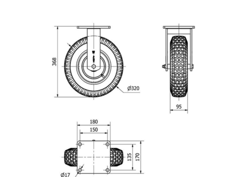 Rueda fija 17hlbi320-ritb metalico-neumatica eje bolas ALEX
