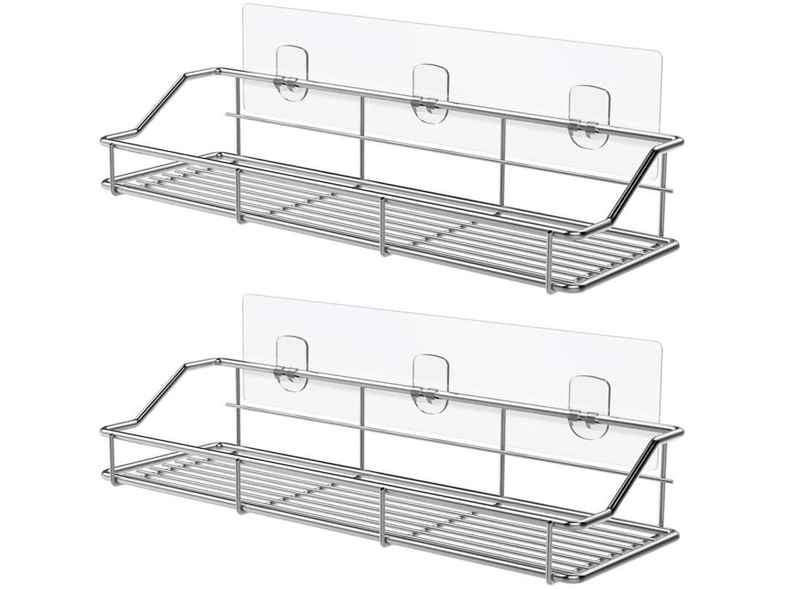 2026-repisa De Baño Adhesiva 2 Pack Estante De Ducha Acero Inoxidable Sus304 Sin Taladro Con 3 Ganchos