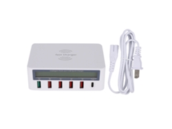 Carregador Rápido Com Múltiplas Portas Usb3.0 E Carregamento Sem Fio Para Celular Branco