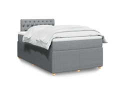Cama Box Spring Con Colchón Tela Gris Claro 120x200 Cm