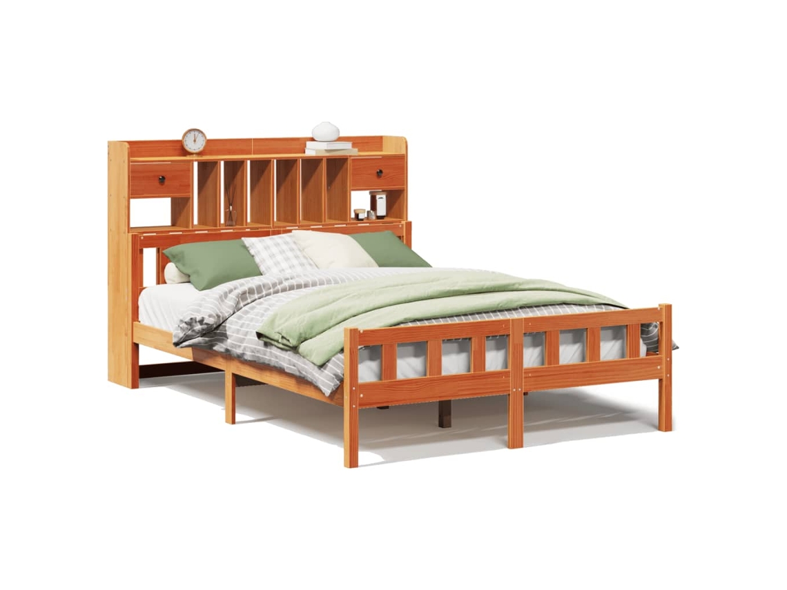 Maison Exclusive - Cama Con Estantería Sin Colchón Madera Maciza Marrón 160x200 Cm