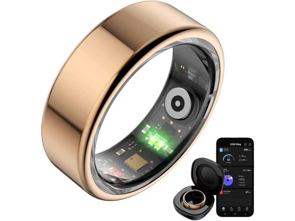 Anillo inteligente Ksix Saturn, talla S, 3 días de batería, actividad y salud, monitor de sueño, 5 ATM, dorado