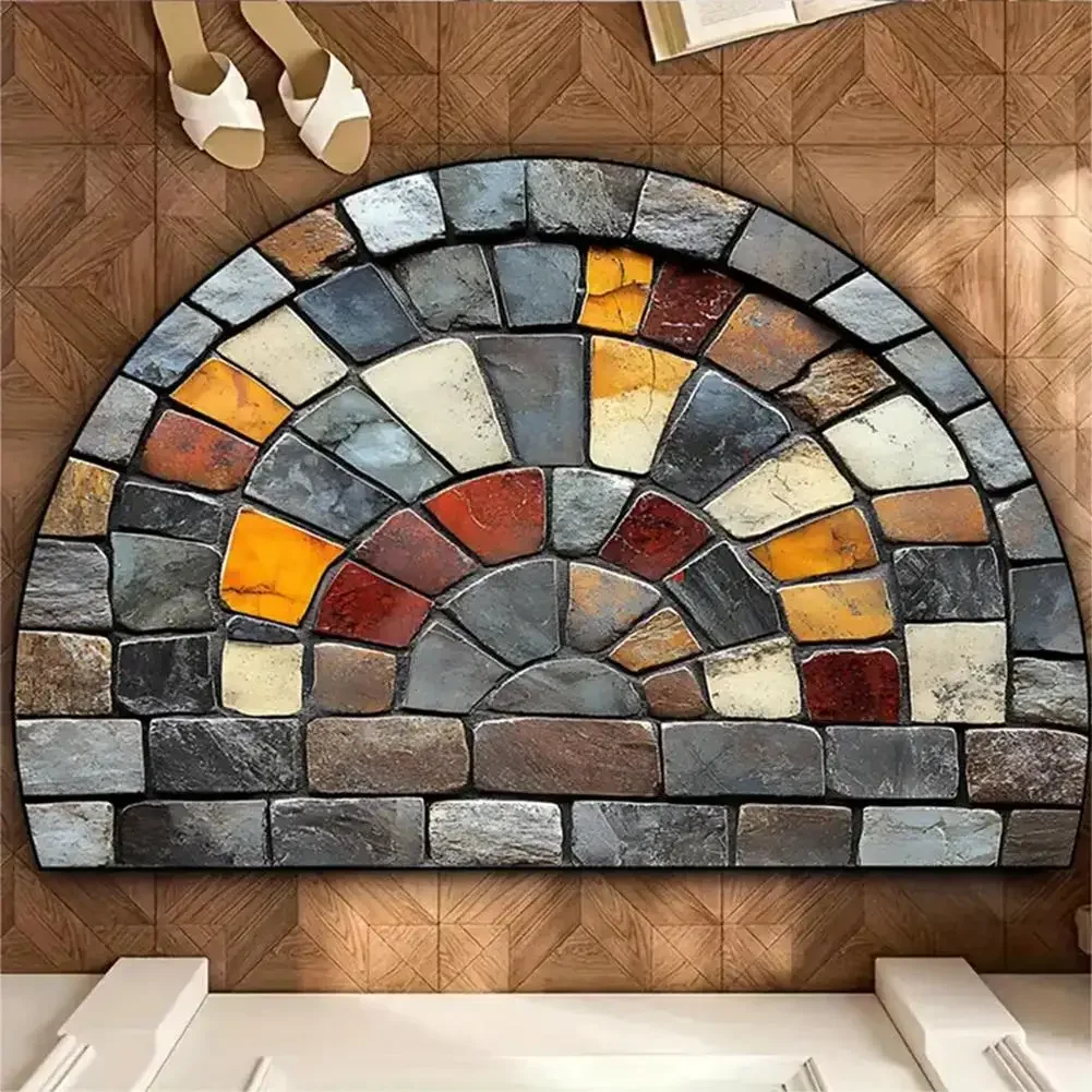 (estilo 7 45x70cm) Felpudo De Entrada De Estilo Retro Con Mosaico En Forma De Abanico Semicircular