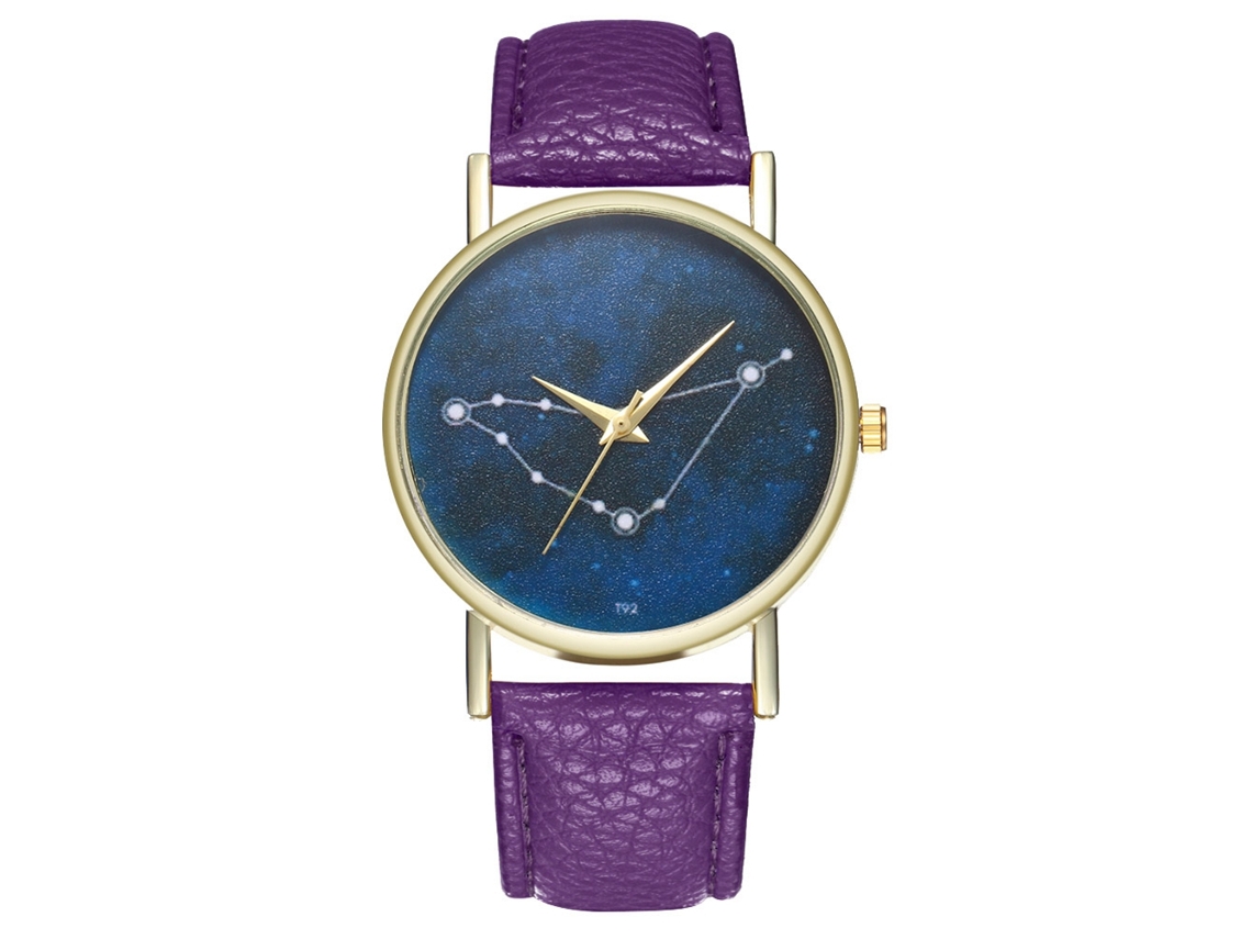 Reloj De Pulsera Unisex Con Estampado De Constelaciones Y Correa De Piel Sintética Morada De Zhoulianfa.