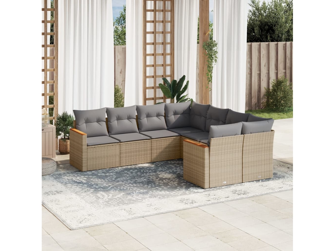 Conjunto de 8 sofás de jardín con cojines de mimbre beige Dkd Home Decor
