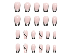 24 Uñas Postizas Francesas Rymaup® con Brillo y Diseño de Remolino, Uñas Acrílicas Satinadas