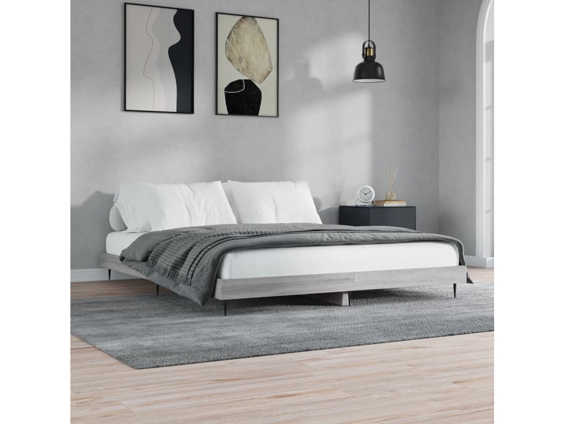 Estructura De Cama Madera De Ingeniería Gris Sonoma 200x200 Cm