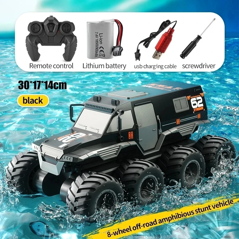 (negro) Coche Acrobático Anfibio Todoterreno Con Control Remoto, Camión De Carreras De Alta Velocidad De 8 Ruedas, Resistente Al Agua