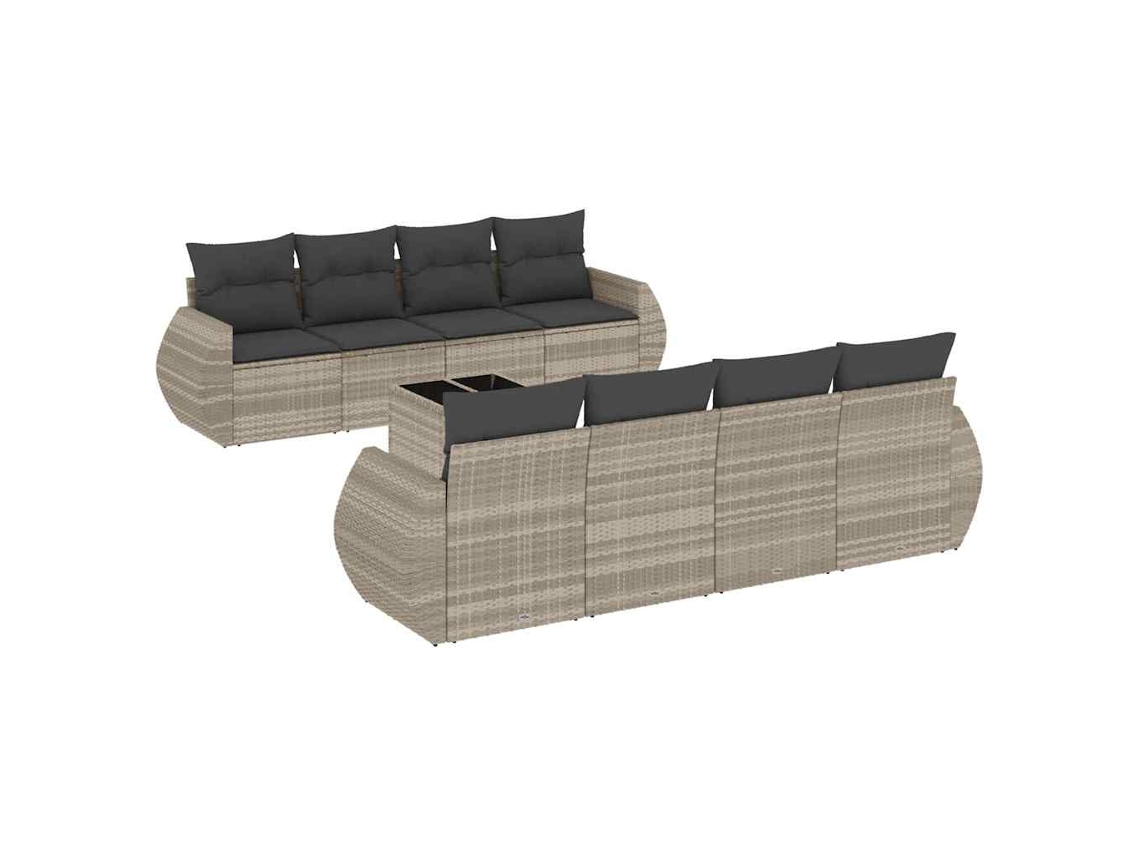 Conjunto 9 muebles jardín VIDAXL y cojines ratán sintético gris claro