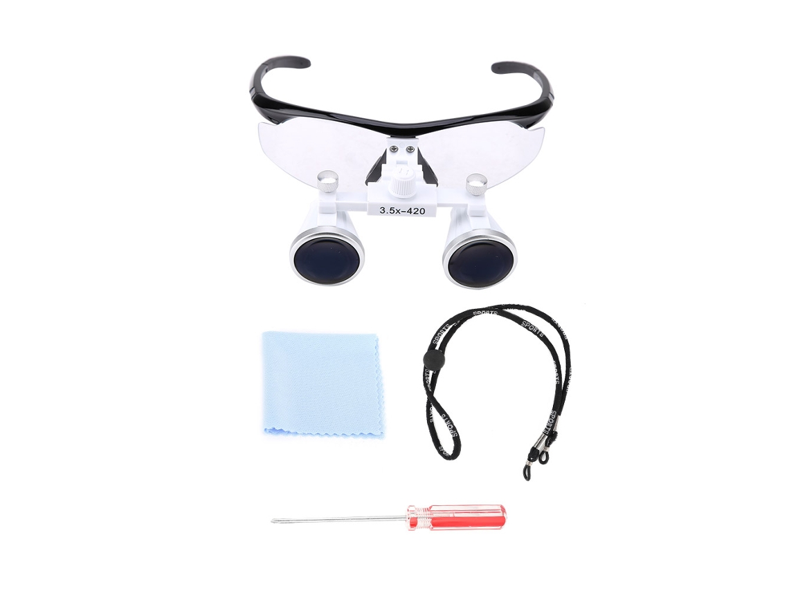 Lupa Dental Binocular 3.5x Con Diadema, Profundidad De Campo De 80 Mm Y Campo De Visión De 60 Mm.