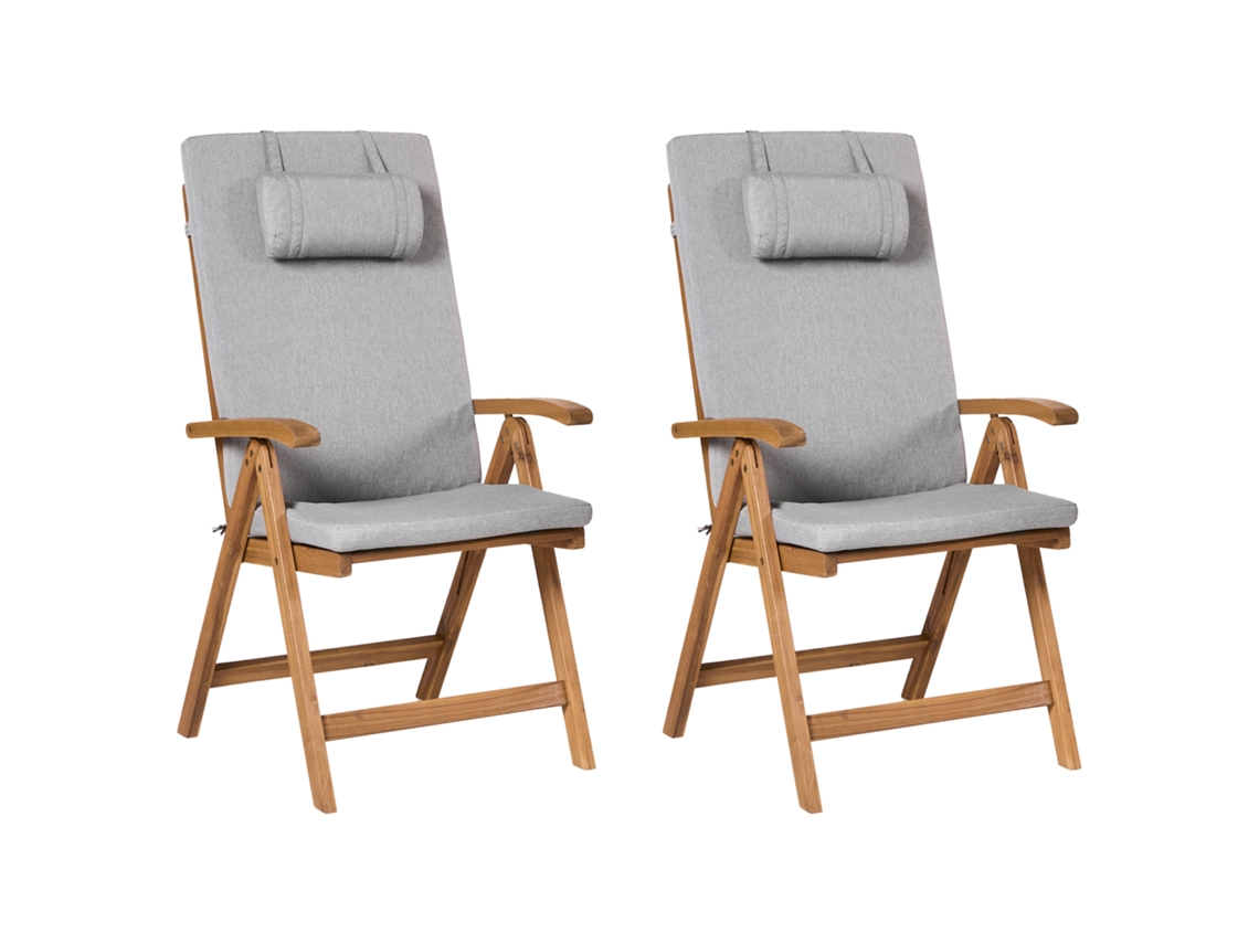Conjunto De 2 Cadeiras Dobráveis Com Almofadas A Condizer Beliani Java Premium De Madeira De Acácia Castanho 54x69x105