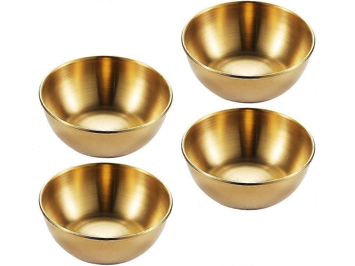 4 mini platos redondos de acero inoxidable para salsas, condimentos, sushi y aperitivos, color dorado, para uso doméstico, 4 piezas.