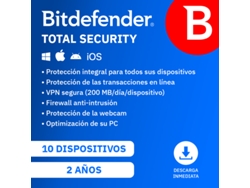 BITDEFENDER Total Security (10 Dispositivos - 2 Años - Smartphone/PC/Tablet - Formato Digital)