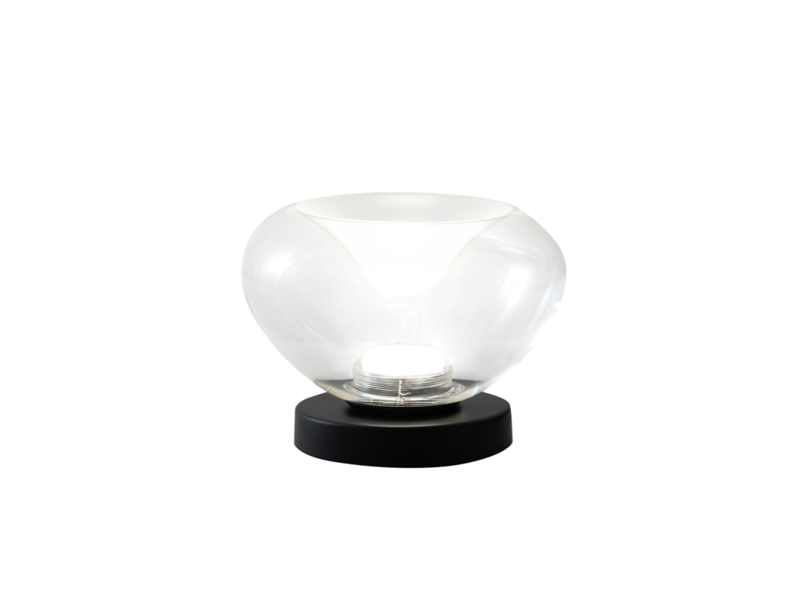 Lámpara de mesa Brena transparente Fabas Luce, luz LED táctil de 11 W con regulador de intensidad, vidrio borosilicato cóncavo transparente